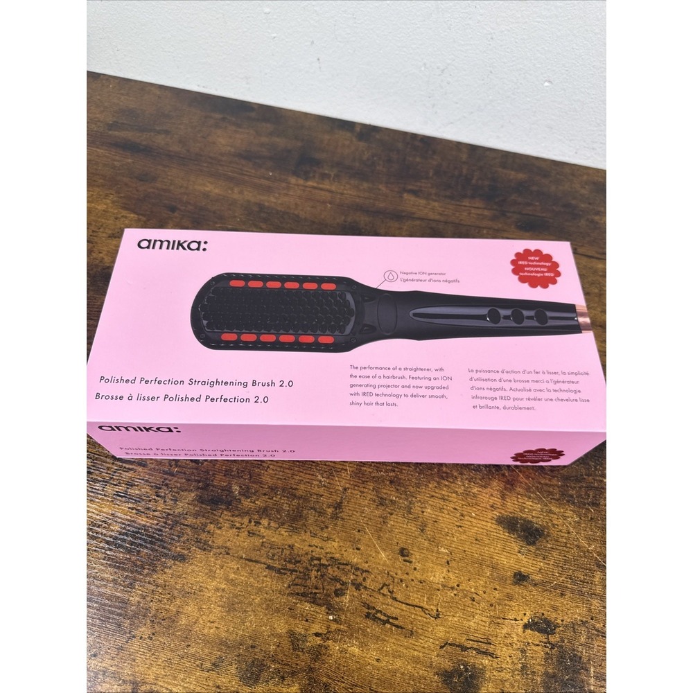 Amika Polished Perfection Straightening Brush 2.0 iRED Black Hair Tool In Box